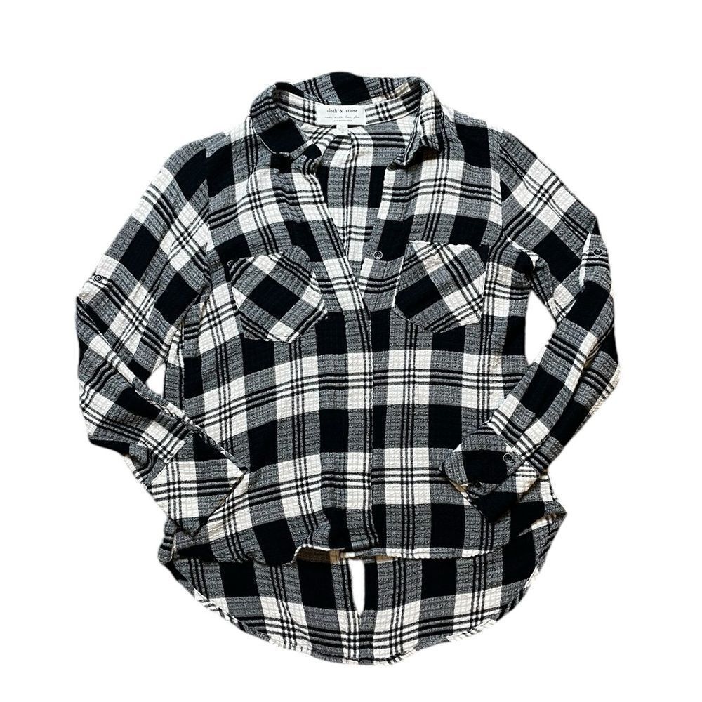 ANTHROPOLOGIE Cloth & Stone Long Sleeve Button Down Shirt Black White Medium